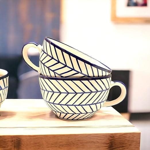 STOREPEDIA | Ceramic Coffee Mug | Soup Mugs | Ceramic Tea Cups | Stoneware Cup | Stylish and Durable Mugs Microwave & Dishwasher Safe |Cup for Daily, Office Use Large Size, 400 ml Set of 2 view 2