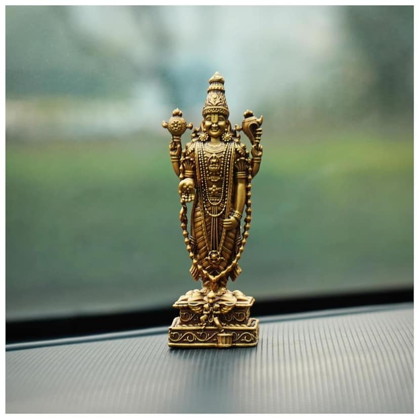 Artarium Tirupati Balaji Idol for Car Dashboard and Home Decor, Lord Venkateshwara Swamy Murti Statue Resin Made Srinivasa Malaiyappa Swamy Showpiece for Mandir, Puja Room, Gift - 3.9 Inch view 2