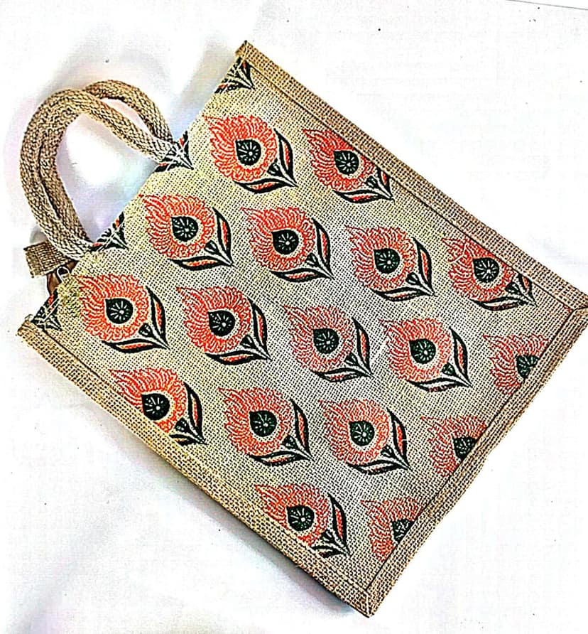 "Jute Bag with Floral Print"