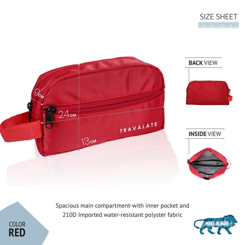 TRAVALATE Polyester Single Compartment Multipurpose Toiletry Bag | Red TRAVALATE Polyester Single Compartment Multipurpose Toiletry Bag | Red - Red view 2