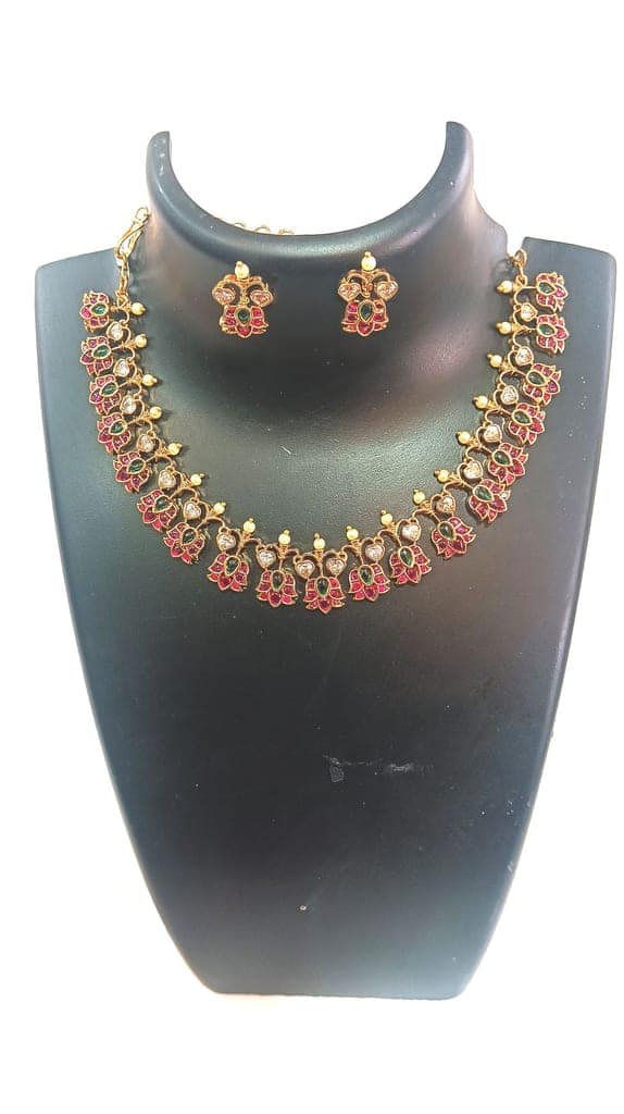 Buy Traditional Gold Plated Ruby and Green Stone Necklace Set