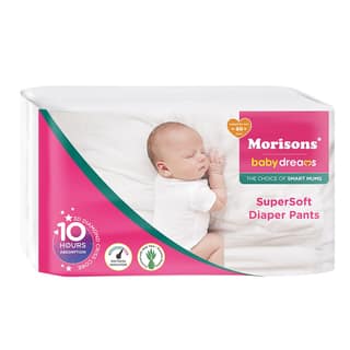 Morisons Baby Dreams Supersoft Diaper Pants Small (S) 78 Count (48 Kgs) | 16X More Absorption using Liquid Multi-Lock Technology | Enriched with Aloe Vera for Rash Protection | Wetness Indicator Morisons Baby Dreams Supersoft Diaper Pants Small (S) 78 Co