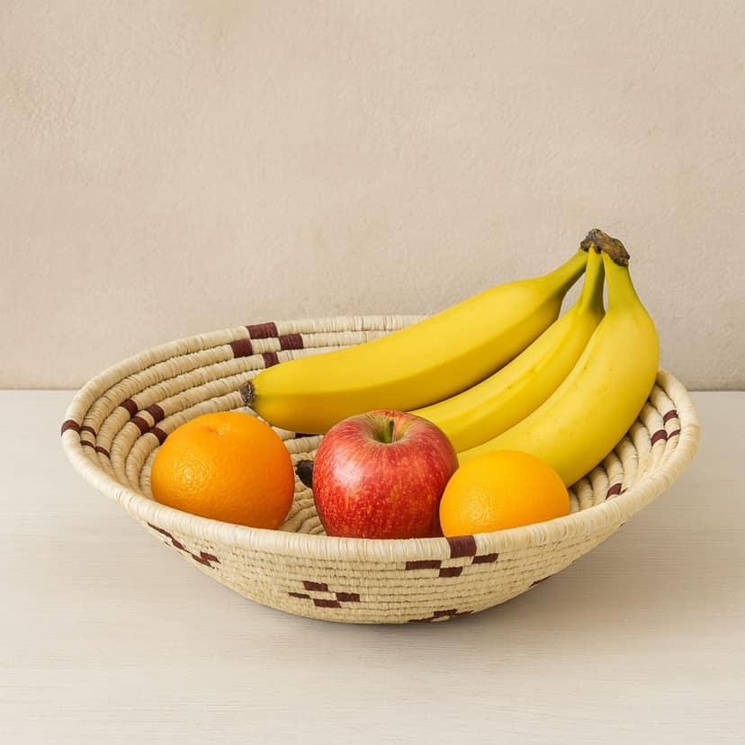 Tiger Grass Rustic Charm Handwoven Basket – Beige & Maroon Accents