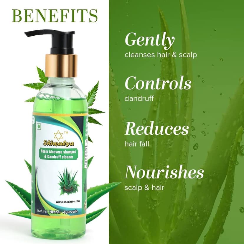 SHIWALYA Natural Herbal Neem and Aloe Vera Shampoo Gets hair rid of Dandruff| Cools the scalp Pack of 1,(210 ml) view 2