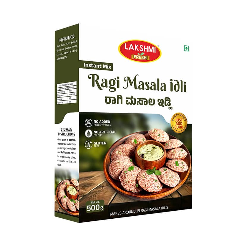 Lakshmi Fresh Ragi Masala Idli Mix 500g |Instant & Gluten-Free |High-Fiber, Ready-to-Cook Ragi Idli Mix (pack of 2) (pack of 2)
