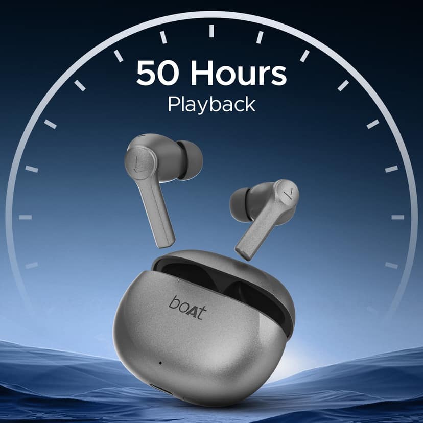 boAt Airdopes Supreme | Wireless Earbuds with 50 Hours Playback, AI ENx™ with Wind Noise Reduction, Cinematic Spatial Audio Metallic Grey view 2