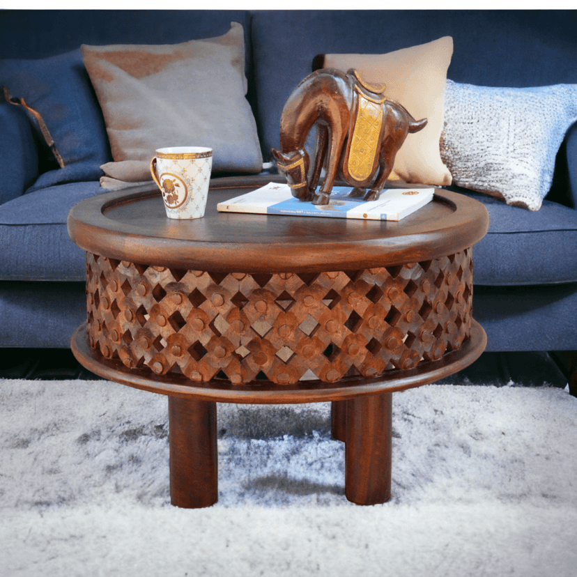 Round Coffee Table for Living Room Bedroom -Solid Wood Tea Table for Living Room with Stylish Wooden Legs Round Center Table for Living Room set 1 view 2