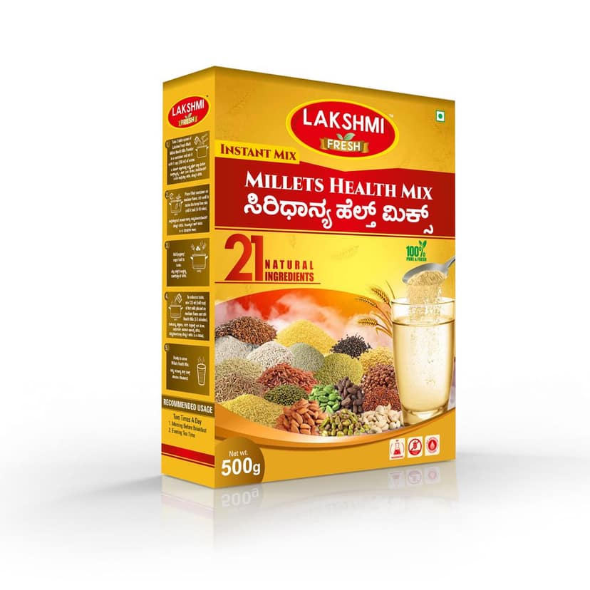 Lakshmi Fresh Millets Health Mix 500g I 100% Natural, Health & Nutrition Drink | Millets Health Drink | Millets Porridge Mix + Lakshmi Fresh Multi Millet Dosa Mix 500g | Instant & Gluten-Free | High-Fiber, Healthy Millet Dosa Mix (pack of 2)