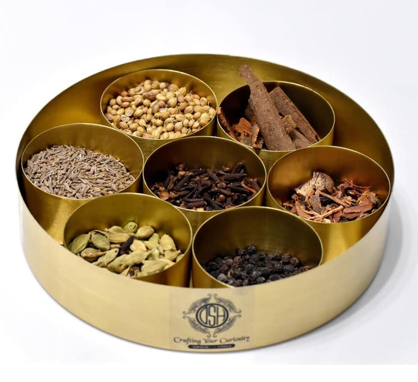 Masala Dani Set Brass Masala Box Multipurpose Uses For Kitchen Masala Containers Jars Set With 1 Spoon.(MASALAbox-MORE) view 2