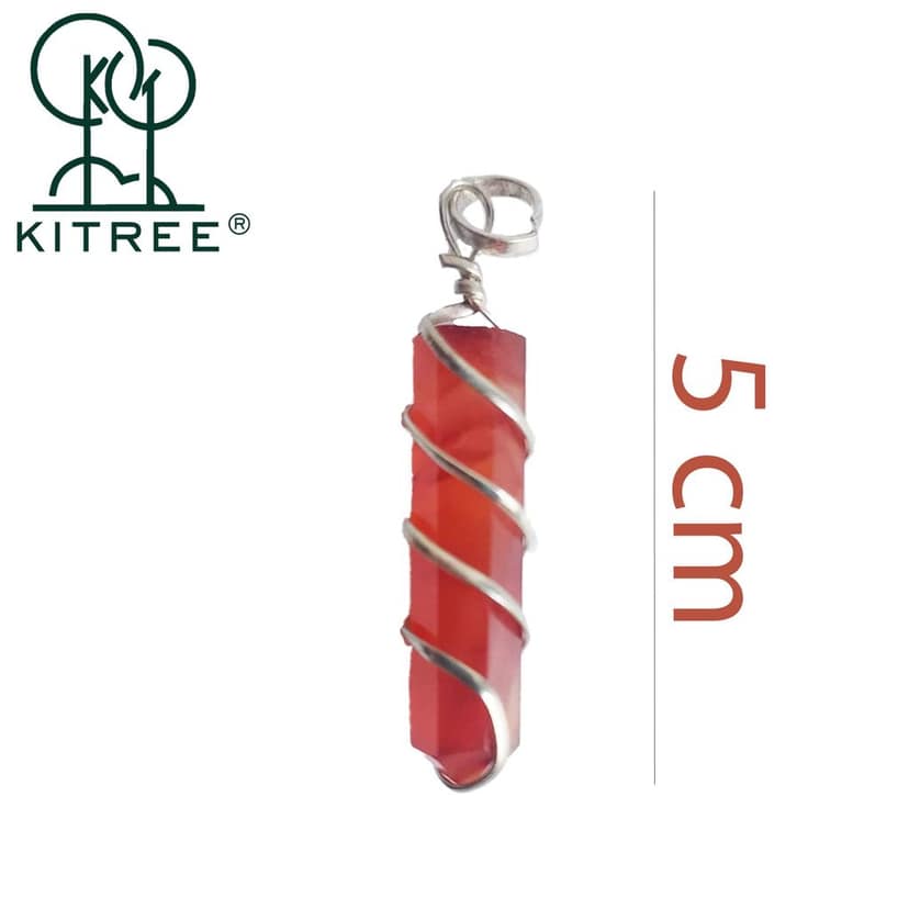KITREE NATURAL RED CARNELIAN CRYSTAL STONE PENCIL PENDENT WITH CHAIN FOR UNISEX 5 CM APPROX. (COLOR RED) view 2