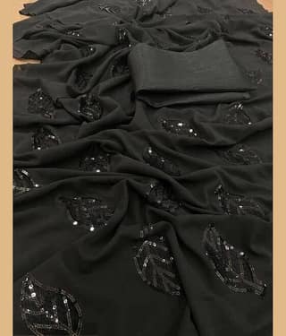 KALIPATRA Georgette Embroidered Regular Saree With Unstitched Blouse Piece ( Black )