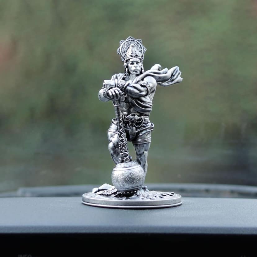 Artarium Resin Baubali Hanuman Ji Murti | Divine Hanuman Ji Idol for Car Dashboard | God Idols for Car Dashboard Items | Bajrangbali Statue Home Decoration Items (Silver) view 2