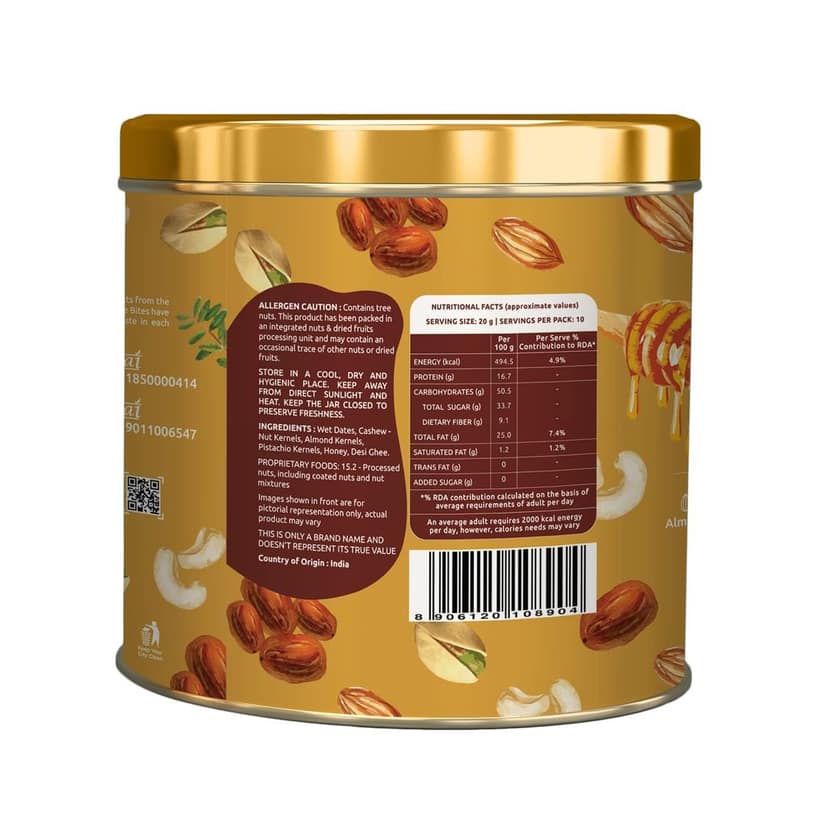 Farmley Premium Date Bites Dry Fruit Barfi Healthy and Delicious Indian Sweets Gift Pack 200 gram | Made with Dates, Pistachios, Cashewnuts, Almonds, Honey and Pure Ghee view 2