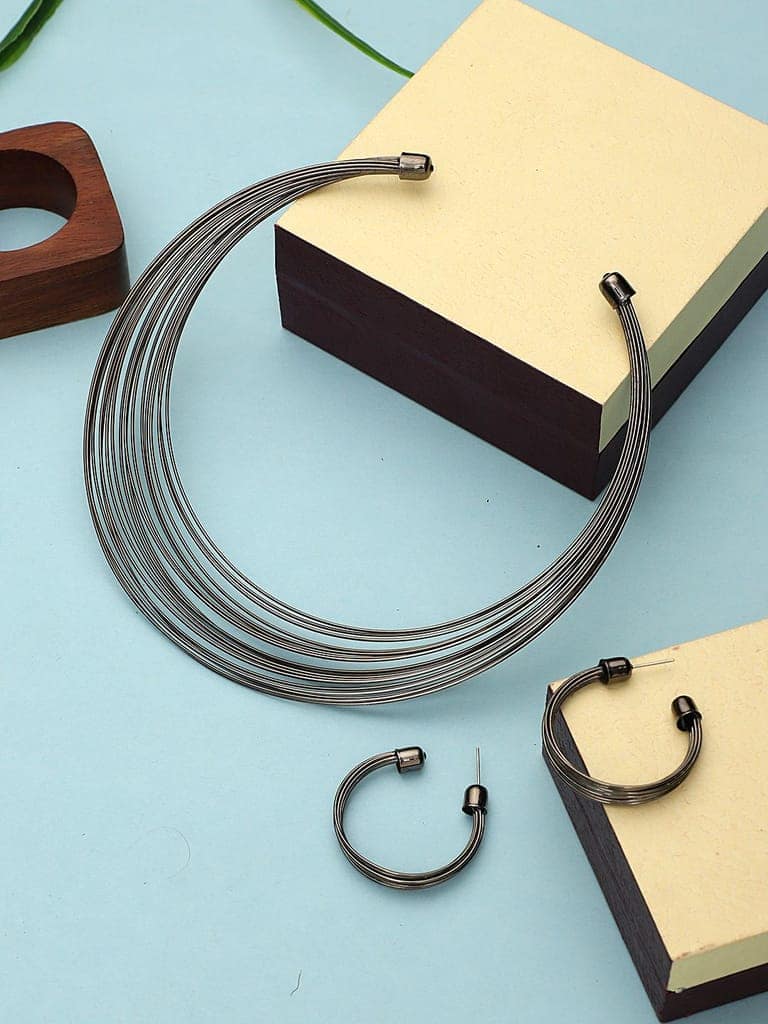 Cardinal Black Polish Oxidized Choker Necklace Set view 2
