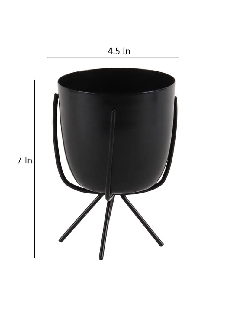 Black Metal Planter with Stand Set of 2 view 2