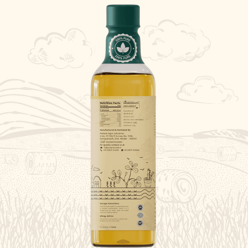 JustPressed Wood Pressed Groundnut Oil, Premium Cold Pressed Groundnut Oil, Pure & Natural Multipurpose Oil, Edible Cold Pressed Oil Extracted On Wooden Churner, 4L view 2