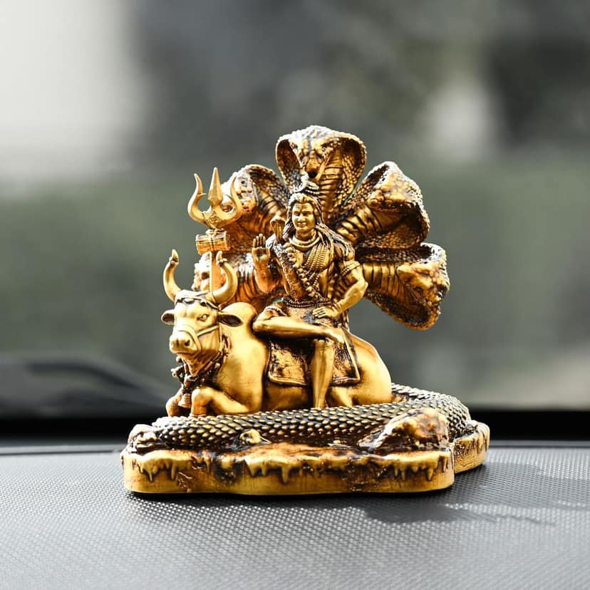 Artarium Shiva Nandi Murti with Sheshnaag ShivJi Idol Sitting Mahadev Showpiece Figurine Sculpture for Car Dashboard Home Office Decorative Showpiece Shivratri Pooja (Shiva Nandi 3.5 Inch) view 2