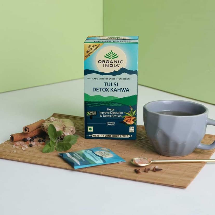 A TATA Product - Organic India Tulsi Detox Kahwa - 25 Tea Bags, Helps Improve Digestion & Detoxification, Rich in Antioxidants, Made with Tulsi, Ginger, Clove, and Green Tea view 2