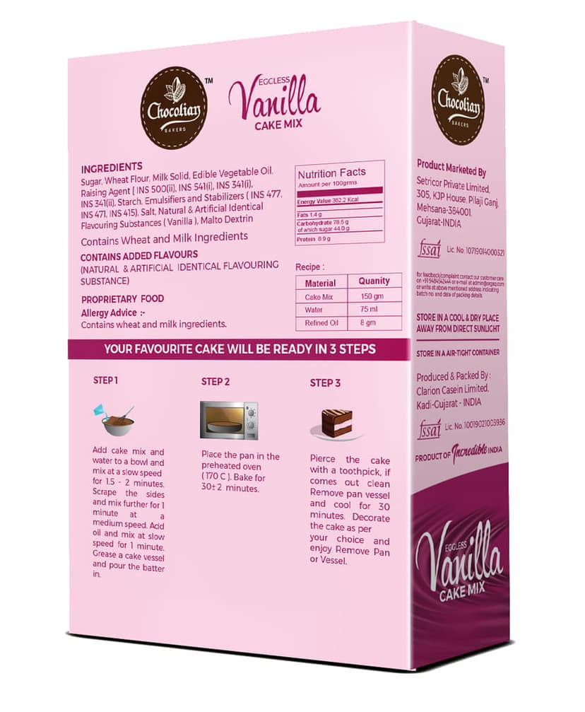 Chocolian Bakers Eggless Vanilla Oven Cake Mix Powder | Instant Cake Mix Powder | 3 Step Cake Mix | Mix, Pour & Bake | Moist Vanilla Cake | view 2