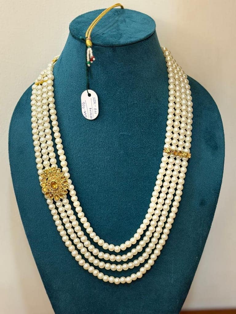 white pearl necklace ford groom and party wear view 2