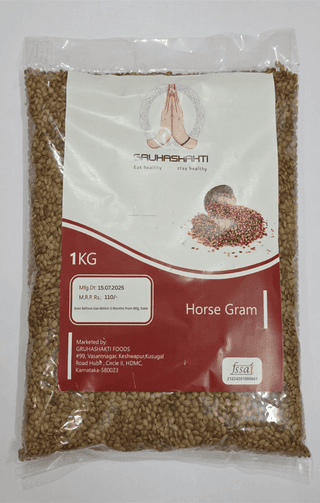 GRUHASHAKTI FOODS Horse Gram (Kulthi/Khurti) Whole – 1kg | Unpolished, Natural, High Protein & Fiber | Ideal for Sprouts, Curries, Herbal Tea | Clean & Hygienic Packing