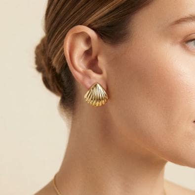 Gold Ribbed Shell Studs | Gold-Tone Anti-Tarnish Imitation Jewellery view 2