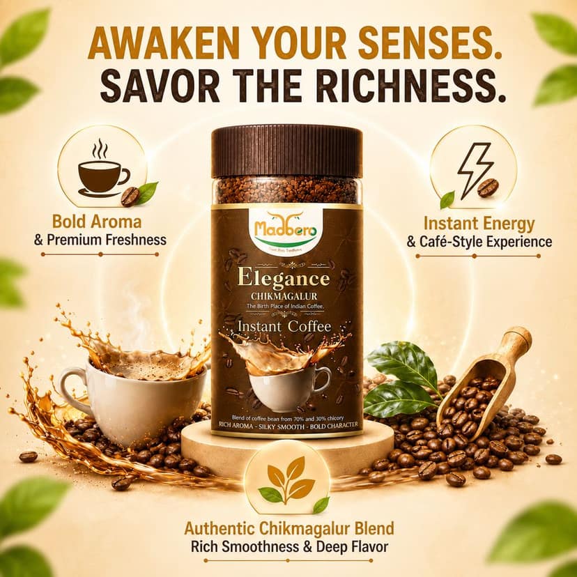 MADBERO ELEGANCE Coffee | Instant Coffee Powder | Rich Aroma of Chikmagalur | 70% Coffee & 30% Chicory | 100g view 2