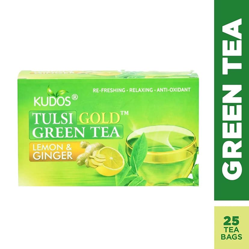 Kudos Tulsi Lemon & Ginger Green Tea | Weight Management | 2g X 25 Tea Bag | Pack of 3 view 2