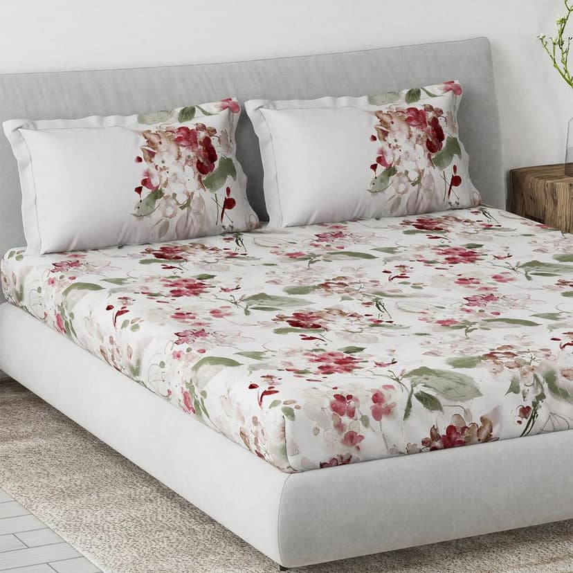 DDECOR - Prime Collection 100% Cotton Comtemporary Pattern 145TC King Fitted Sheet|180 CM X 198 CM| - Red view 2