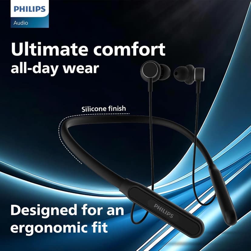 Philips TAN1150BK/94 Wireless Neckband with 60 Hr Playtime, Fast Charging, 13mm Deep Bass Drivers, AI ENC Mic, Multipoint Connectivity, Bluetooth v5.3, IPX5 Water Resistance view 2