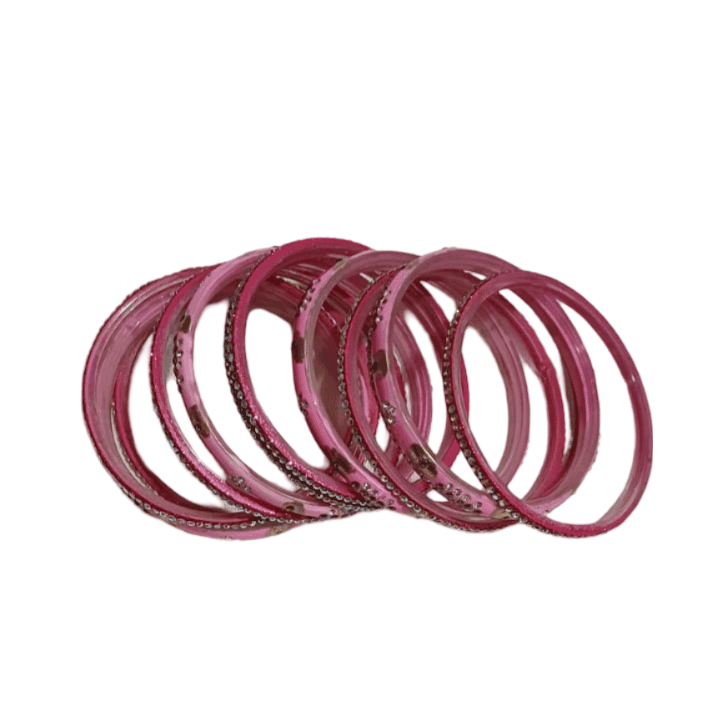 Pink and Red Glass Bangles with Rhinestones - Set of 12 view 2