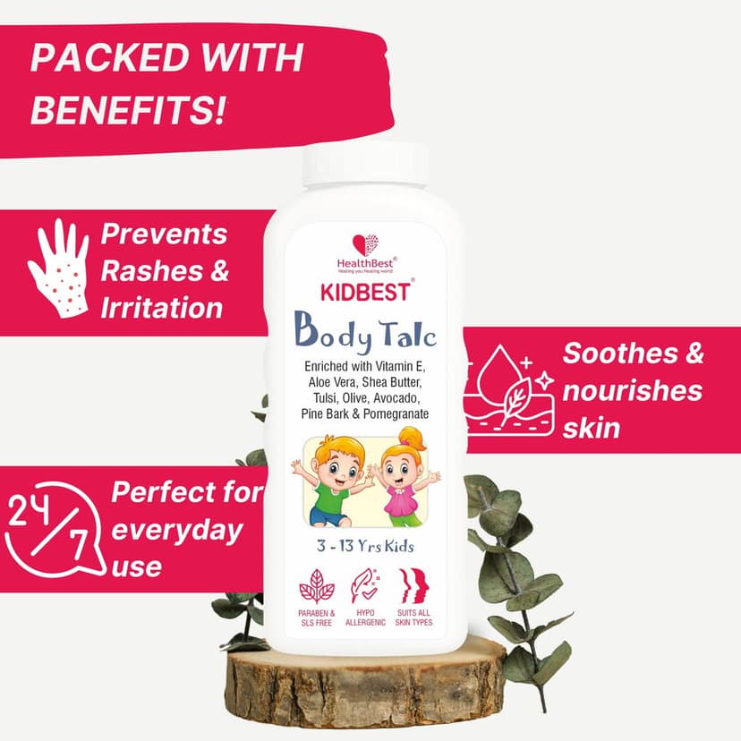 HealthBest Kids Body Powder Normal Skin, Sensitive Skin & Dry Skin, Tear, Paraben, SLS free - 100gm view 2