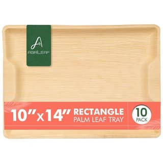 AGRILEAF Areca Palm Leaf Disposable Serving Tray - 10x14 inches, 10 Pack - Eco Friendly, Natural Like Wooden Platter for Serving Food, Fruits, Salads, Snacks