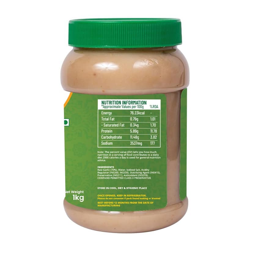 Guddie Garlic Paste 1kg, 100% Natural, Easy to Cook, Low Cholesterol, No Preservatives & Artificial Colour, Naturally Processed Adrak Lasun Paste view 2