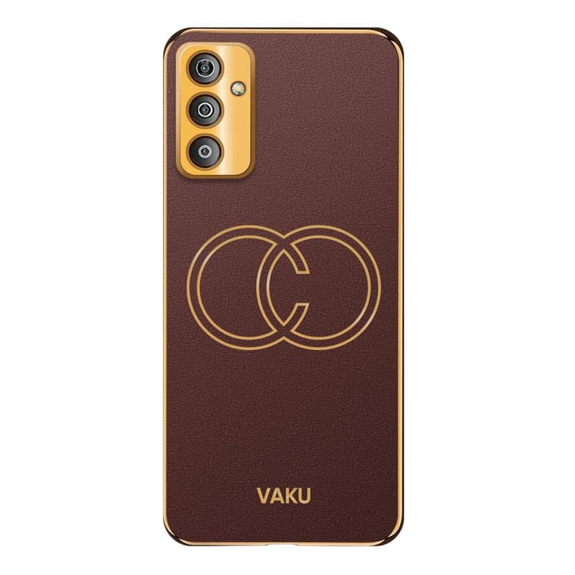 Vaku Luxos Skylar Back Cover Case for Samsung Galaxy F23 5G with Leather Pattern Design Gold Electroplated Soft TPU Cover, Shockproof Protective Case - Brown