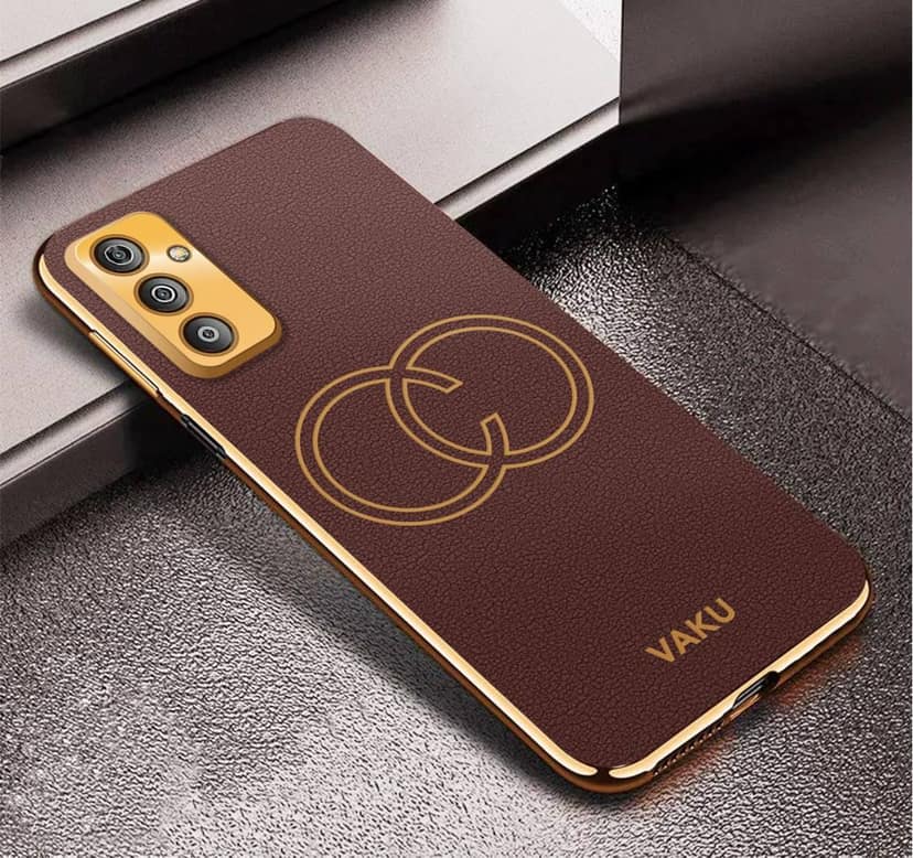 Vaku Luxos Skylar Back Cover Case for Samsung Galaxy F23 5G with Leather Pattern Design Gold Electroplated Soft TPU Cover, Shockproof Protective Case - Brown view 2