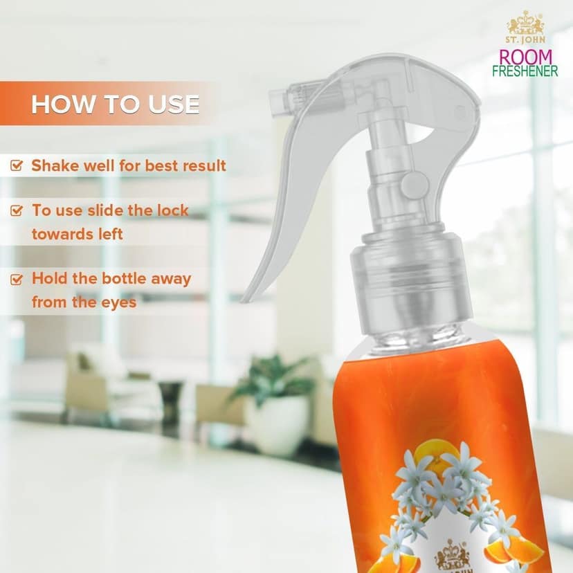 ST.JOHN Room Freshener | Long Lasting Fragrance | Jasmine Sandalwood | Rose Lilly | Orange Rajnigandha | Combo Pack Of 3 Spray 3 X 250 ML view 2