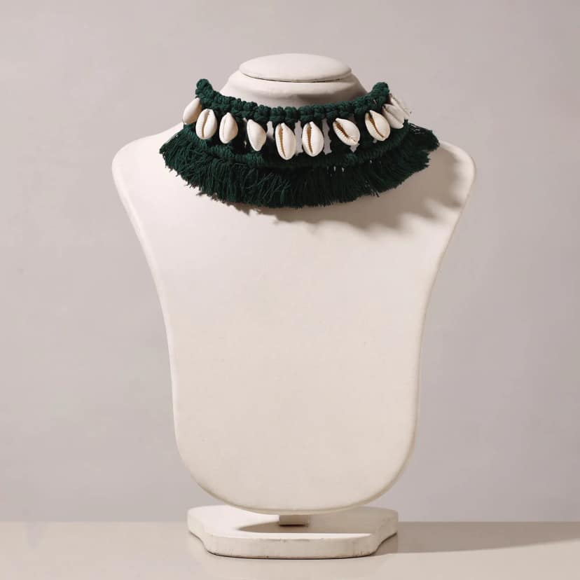 Green Thread & Seashell Handmade Macrame Choker view 2