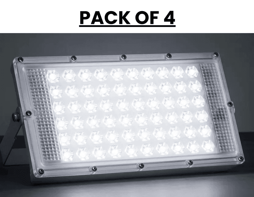 SPARKWORLD Ultra-Bright Lens LED Flood Light | (Pack of 4) | (50W Each, IP66 Waterproof, Daylight White) | Colour: White (Pack of 4)