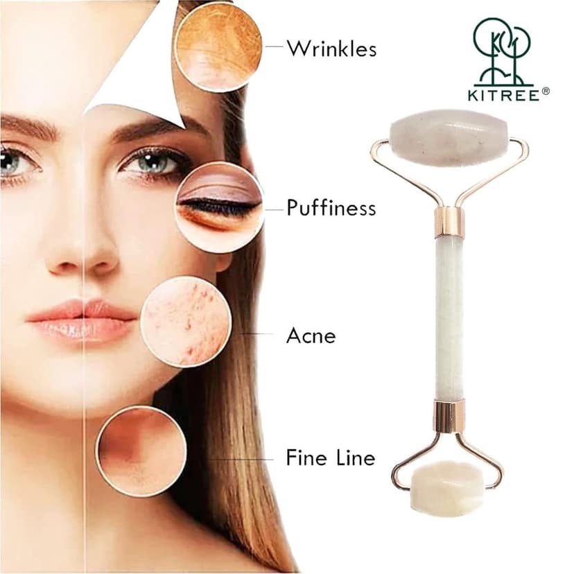 KITREE Natural Rose Quartz Crystal Roller Gua Sha for Body, Face, Neck, Eyes| Face Massager for Women | Can be used along with Jade Roller for Scraping and Kneading, (color pink) view 2