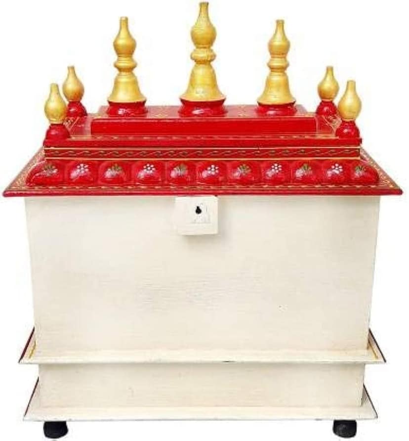 Creative Handicrafts Home Temple, Wooden Temple, Pooja Mandir for Home (15x8x18 inches - White Red Color-06) view 2