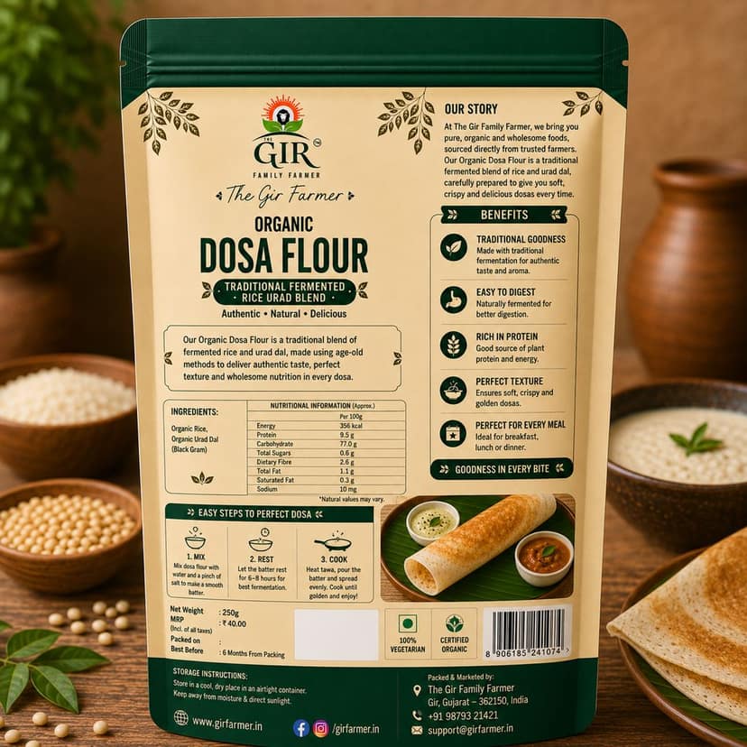Organic Dosa Flour Traditional Fermented Rice Urad Blend | The Gir Farmer view 2