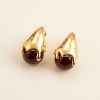 Golden Drip Teardrop Earrings - Maroon/Gold | Gold-Tone Anti-Tarnish Imitation Jewellery