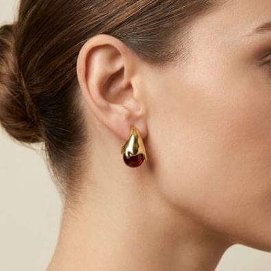 Golden Drip Teardrop Earrings - Maroon/Gold | Gold-Tone Anti-Tarnish Imitation Jewellery view 2