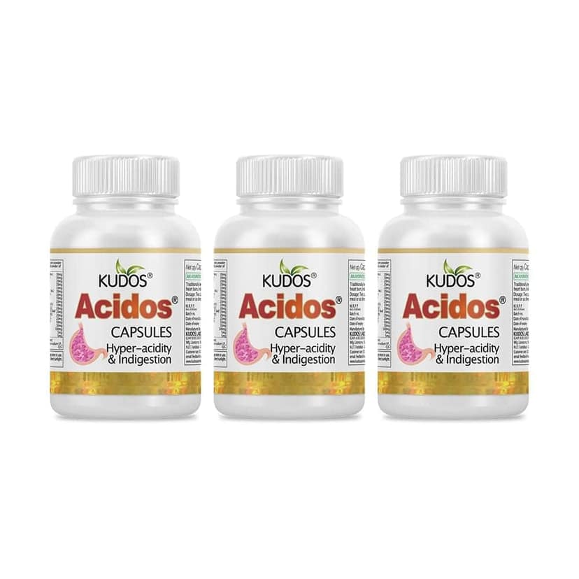Kudos Acidos Capsules | Ayurvedic Medicine for Hyper-Acidity | 60 Capsules | Pack of 3