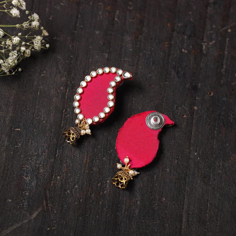 Pink - Kavya Stone Work Fabart Earrings view 2