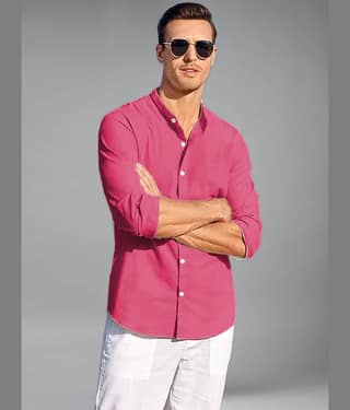Vida Loca Cotton Blend Slim Fit Solids Full Sleeves Men's Casual Shirt - Pink ( Pack of 1 )