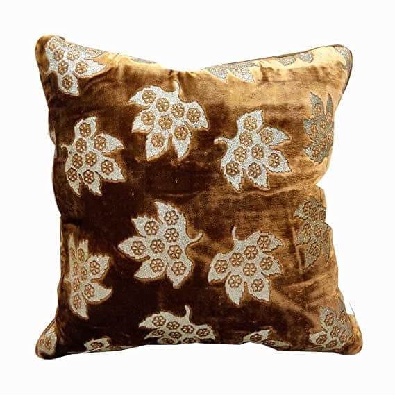 Brown Golden Cushion Cover with Leaf Zari Embroidered Stitched Zippered Velvet Combo Cushion Cover | 16X16 Inches | 40cm * 40 cm I Set of 2| view 2