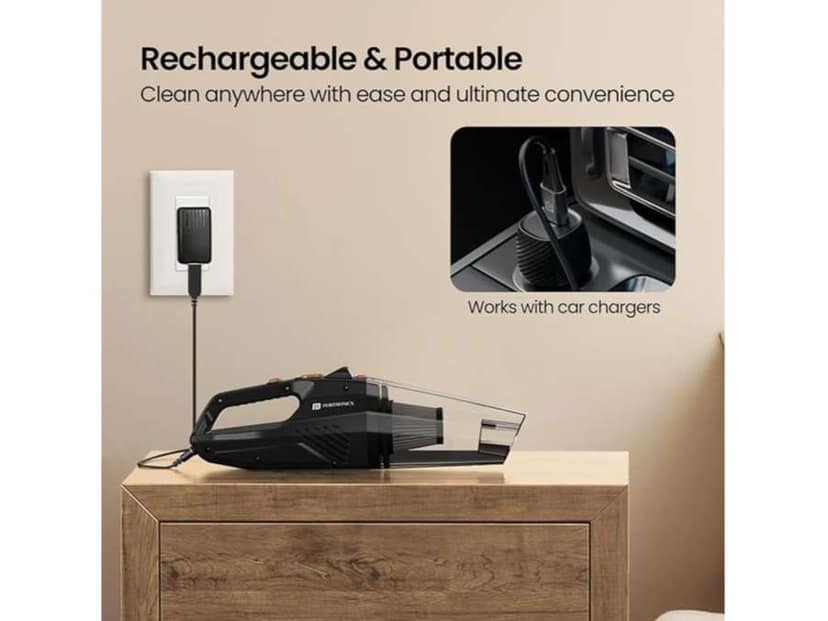 Portronics Mopcop Rechargeable Handheld Vacuum Cleaner for Home & Car, Washable HEPA Filter, Multi-Function Nozzles, Deep Cleaning, Cordless, Dry Vacuum, for Home Appliances (Black) view 2
