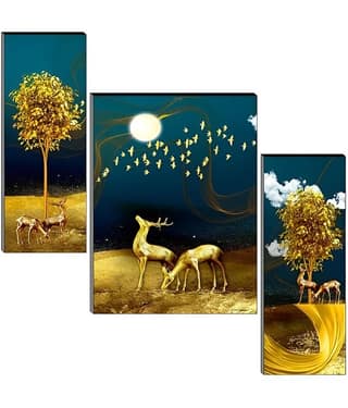 SNDArt Set Of 3 Modern Art Deer Wall Paintings For Home Decor 12 x18 inch